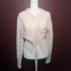 Jessica Simpson Cream Lace-Up Cardigan Sweater